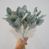 4pcs，Ins Grey Simulation Plant Silver Leaf Chrysanthemum Plush Sheep Horn Leaf Home Decoration Ornament Versatile