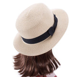 Straw Boater Hat Foldable Packable Beach Hat for Summer Tea Party Sun Hats for Women Bowknot Wide Brim Cap In Australia - Darrahopens
