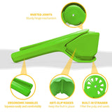 Easy-to-Use Effortless Flat Lemon Squeezer with Leverage to Reduce Effort, Citrus Juicer with Built-in Strainer, Green