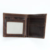 Men's leather increased capacity wallet, double fold slim fit brown front pocket, carved dragon wallet
