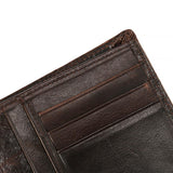 Men's leather increased capacity wallet, double fold slim fit brown front pocket, carved dragon wallet