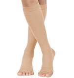 Compression socks, knee length, exposed toes, used for deep vein thrombosis, varicose veins, relief of tibial fractures, edema In Australia - Darrahopens