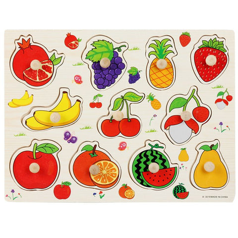 Knob Puzzle Game Set, Children's Wooden Cognitive Knob Puzzle Game Set, Girls and Boys Learning Digital Fruits