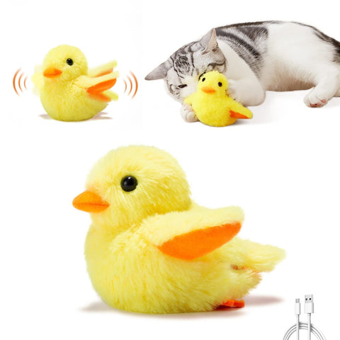 Toys Rechargeable Flapping Duck with SilverVine Catnip, Lifelike Quack Chirping, Touch Activated Kitten Kicker Plush Interactive