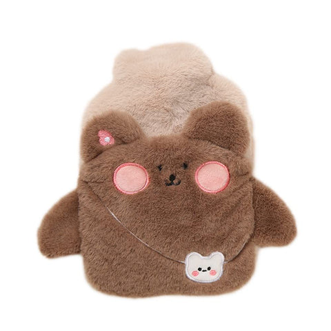 Cartoon Hot Water Bottle with Cute Plush Cover Water Injection Hot Water Bag Anti-scalding Portable Hand Warmer ( Brown) In Australia - Darrahopens
