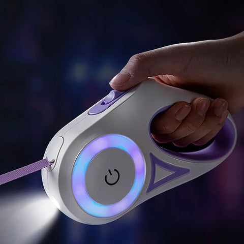 Retractable Light-up with Spotlight LED for Night Walking | Anti-Tangle Rope Core, and Anti-Slip Handle for Small (Purple) In Australia - Darrahopens