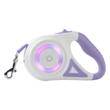 Retractable Light-up with Spotlight LED for Night Walking | Anti-Tangle Rope Core, and Anti-Slip Handle for Small (Purple)