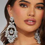 Costume Silver Large Rhinestone Earrings Dangling Trendy Bling Oversized Statement Earrings For Women Formal In Australia - Darrahopens