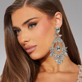Costume Silver Large Rhinestone Earrings Dangling Trendy Bling Oversized Statement Earrings For Women Formal