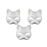 Cat Mask, 3PCS Masks White Cat Masks Blank DIY Halloween Mask Animal Half Facemasks Masquerade Cosplay Party