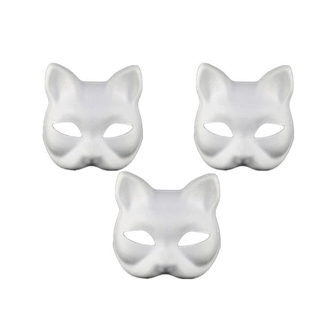 Cat Mask, 3PCS Masks White Cat Masks Blank DIY Halloween Mask Animal Half Facemasks Masquerade Cosplay Party