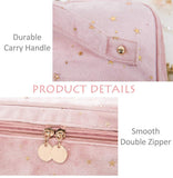 Velvet Makeup Bag with Handle Cosmetic Bags with Makeup Brush Holder Travel Make up Bag for Women, A Pink