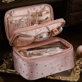 Velvet Makeup Bag with Handle Cosmetic Bags with Makeup Brush Holder Travel Make up Bag for Women, A Pink