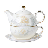 Tea for One Porcelain Teapot and Cup Set, Tea Set for One, Floral Teapot, Gold Rose Tea Set Gift for Women