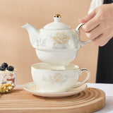 Tea for One Porcelain Teapot and Cup Set, Tea Set for One, Floral Teapot, Gold Rose Tea Set Gift for Women