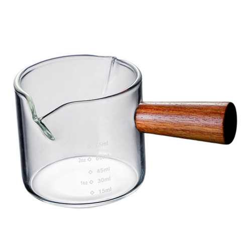 Wooden handle glass measuring cup, heat-resistant double mouthed milk coffee cup, transparent scale design In Australia - Darrahopens
