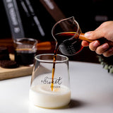 Wooden handle glass measuring cup, heat-resistant double mouthed milk coffee cup, transparent scale design
