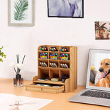 Wooden Desk Organizer with Drawer, DIY Pen Holder Storage Box Creative Desktop Storage Rack for Home, Office and Schoo