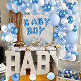 Blue and White Balloon Arched Wreath Set - Male Baby Balloon Arched with Different Sizes Blue and White Balloons