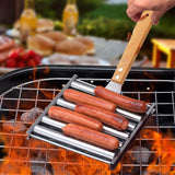 Hot Dog Roller Stainless Steel Sausage Roller Rack with Extra Long Wood Handle, BBQ Hot Dog Griller For Evenly Cooked Hot Dogs In Australia - Darrahopens