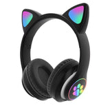 Children's headphones with microphone LED light, cat ear Bluetooth headphones, foldable stereo ear hanging headphones