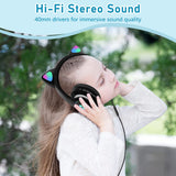 Children's headphones with microphone LED light, cat ear Bluetooth headphones, foldable stereo ear hanging headphones