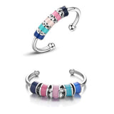 2pcs Caiyao Adjustable Enamel Bead Rotating Ring Multicolor  Rings Stainless Steel Anxiety Relief Open Ring For Men Women