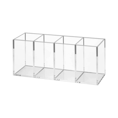 Acrylic pen holder with 4 compartments, transparent pencil storage cup, used for storing desktop office accessorie