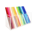 Acrylic pen holder with 4 compartments, transparent pencil storage cup, used for storing desktop office accessorie