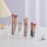 Acrylic pen holder with 4 compartments, transparent pencil storage cup, used for storing desktop office accessorie