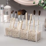 Acrylic pen holder with 4 compartments, transparent pencil storage cup, used for storing desktop office accessorie