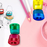 4pcs，Pencil Sharpener Double Hole Pencil Sharpener Manual with Lid Children's Colored Pencil Sharpener Stationery Plastic Sharpener