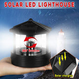 LED Solar Powered Lighthouse,360 Degree Rotating Lamp Waterproof Statue Rotating Lights for Garden Yard Outdoor Décor, Black