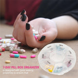 Pill organizer, transparent pill box for 7 days, weekly pill plan with notes for Sunday to Saturday pills