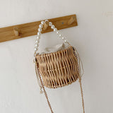 Women's straw bag, pearl handmade woven handbag, beach straw bag, willow wicker handbag, summer woven crossbody bag In Australia - Darrahopens