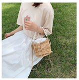 Women's straw bag, pearl handmade woven handbag, beach straw bag, willow wicker handbag, summer woven crossbody bag