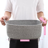 Woven Cotton Rope Storage Basket, Cube Changing Table Organizer for Closet Towels, Baby Nursery Bin, Small Dog Cat Toy Box