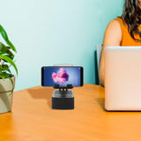Mobile phone holder with wireless speaker, telescopic desktop phone holder, speaker black, portable, charging, watching TV shows
