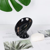 Soap Dish, Ceramic Soap Holder Self Draining Leaf Shape Bar Soap Holder, Marble Look Black Drain Soap Dish Holder for Bathroom