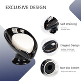 Soap Dish, Ceramic Soap Holder Self Draining Leaf Shape Bar Soap Holder, Marble Look Black Drain Soap Dish Holder for Bathroom In Australia - Darrahopens