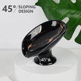 Soap Dish, Ceramic Soap Holder Self Draining Leaf Shape Bar Soap Holder, Marble Look Black Drain Soap Dish Holder for Bathroom