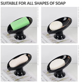 Soap Dish, Ceramic Soap Holder Self Draining Leaf Shape Bar Soap Holder, Marble Look Black Drain Soap Dish Holder for Bathroom