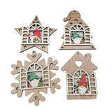 4pcs Christmas Tree Wooden Crafts Decoration Window Opening Elderly Pendant Creative Christmas Accessories