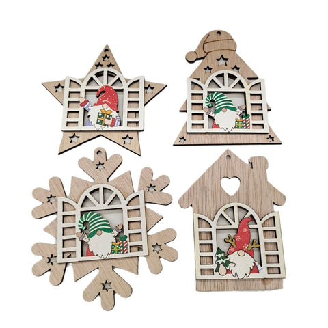 4pcs Christmas Tree Wooden Crafts Decoration Window Opening Elderly Pendant Creative Christmas Accessories
