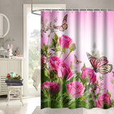 Butterfly Floral Shower Curtain 72 x 72 Inch, Pink Rose Blossom Shower Curtain Spring Romance Flower Bouquet Shower Curtain