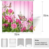 Butterfly Floral Shower Curtain 72 x 72 Inch, Pink Rose Blossom Shower Curtain Spring Romance Flower Bouquet Shower Curtain