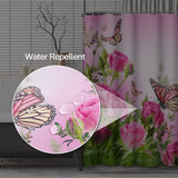 Butterfly Floral Shower Curtain 72 x 72 Inch, Pink Rose Blossom Shower Curtain Spring Romance Flower Bouquet Shower Curtain