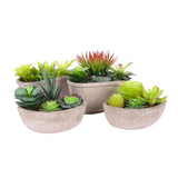 4 pcs Modern Artificial Succulent Arrangement Potted in Gray Concrete Plant Bowl, Assorted Faux Mini Succulen