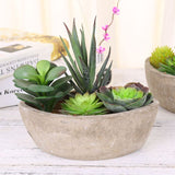 4 pcs Modern Artificial Succulent Arrangement Potted in Gray Concrete Plant Bowl, Assorted Faux Mini Succulen