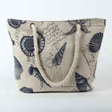Large Vintage Print Canvas Tote Shoulder Bag Handbagnt Cotton Canvas Tote Shoulder Bag Handbag Beige